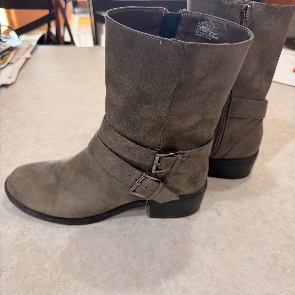 Anne Klein Gray Suede Buckle Ankle Boots